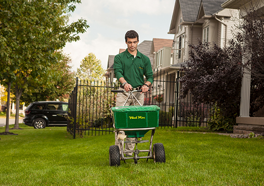 Technicien Weed Man appliquant un fertilisant